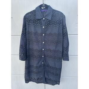 Amita Naithani Black Long Sleeves Eyelet Button Front Collared Shirt Dress M/L